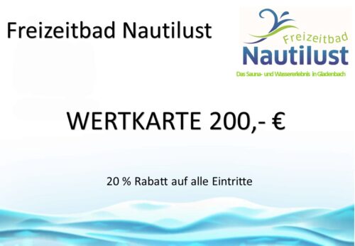 Mit der Wertkarte 200€ erhalten Sie 20% Rabatt auf Eintritte.